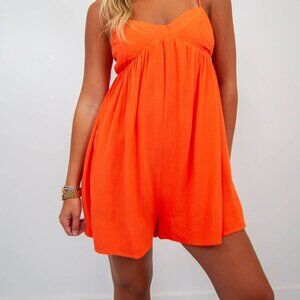 In The Beginning Womens Burnt Orange Boho Shorts Romper Size Large